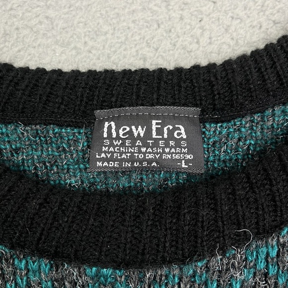 Vintage 90s New‎ Era Knit Acrylic Sweater Abstract Sweatshirt USA Made Sz Large - Picture 2 of 5